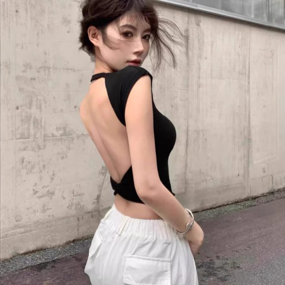 Cross Hollow Back Short-sleeved T-shirt For Women - Image 6