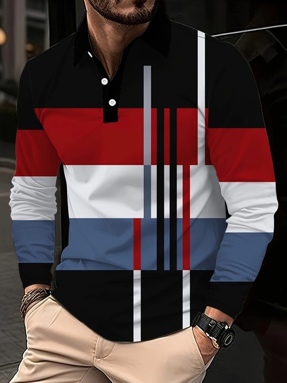 Men's Button Casual Slim Lapel 3D Printed Long Sleeve - Image 4