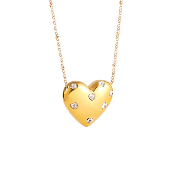 Copper Plating 18K Gold Light Luxury Diamond Love Necklace - Image 3