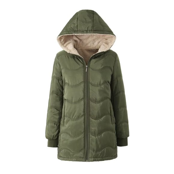 Geometric Wave Hooded Fleece-lined Warm-keeping Cotton Clothing - Image 9
