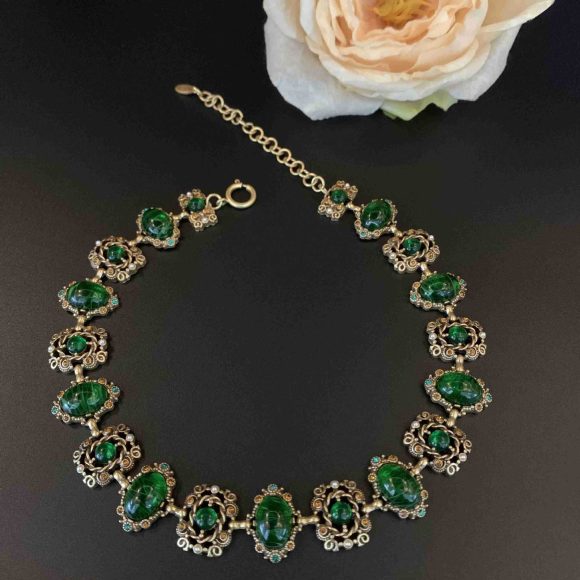 Glass Hollow Jeweled Necklace Bracelet Earring Set - Image 5
