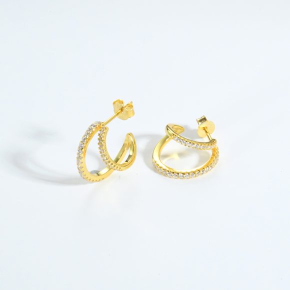 Double C Full Rhinestone Zircon Geometric Ins Temperament Entry Lux Personalized Earrings - Image 9