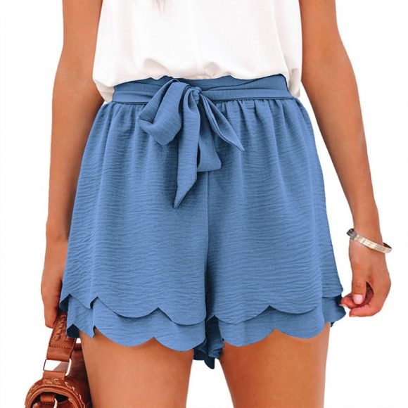 Summer Women's Shorts Double-layer Petals Elastic Waistband Lace-up Casual Slimming - Image 5