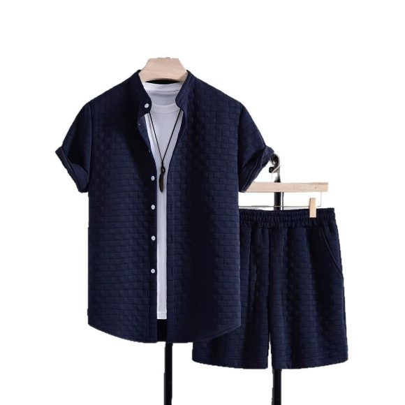 Men's Jacquard Casual Short Sleeve Shirt Outfit - Image 5
