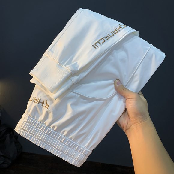White Ice Silk Embroidery Ultra-thin Cool Feeling Ankle-length Sports Pants - Image 6