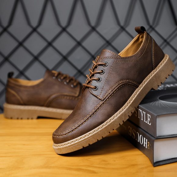 Plus Size Handsome Lace Up Casual Youth British Black Leather Shoes Men - Image 3