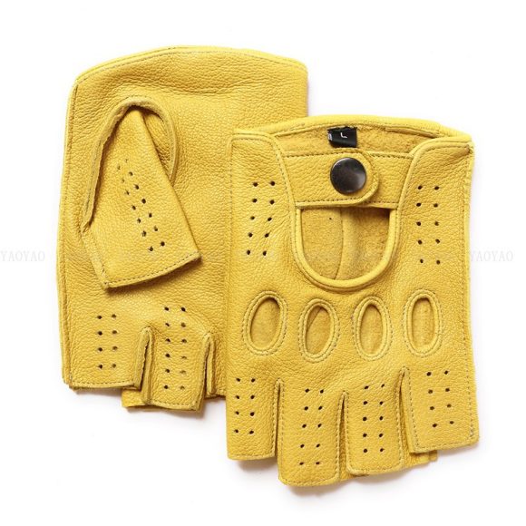 Riding Outdoor Leather Half Finger Sheepskin Gloves - Image 4