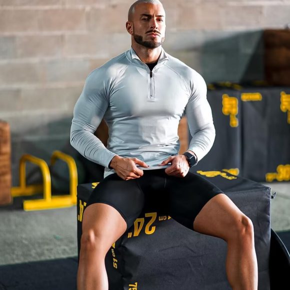 Fitness T-shirt, Quick Drying Half Zip Top, Tight Fitting Clothes, Long Sleeves - Image 8