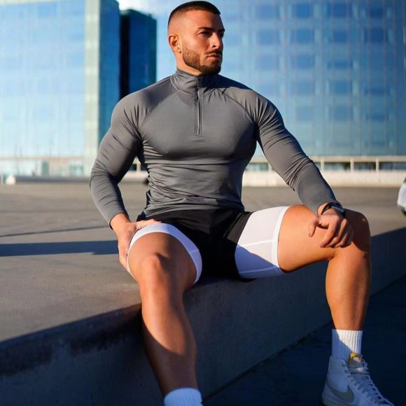 Fitness T-shirt, Quick Drying Half Zip Top, Tight Fitting Clothes, Long Sleeves - Image 3