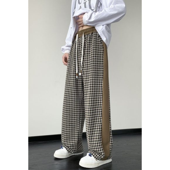 Houndstooth Stitching Chenille Casual Pants - Image 3