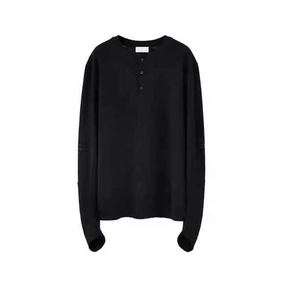 Cotton Henry Collar Embroidered Light Luxury Long-sleeved T-shirt Men And Women Same Style Top - Image 4