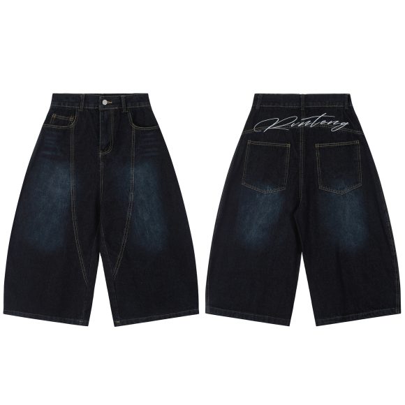 American Retro Loose Embroidered Washed Denim Trousers - Image 5