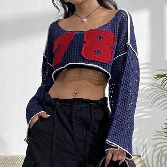 Women's Flared Sleeve Cropped Sexy Short Casual Hollow Sweater - Image 4