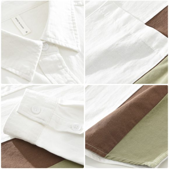 Men's Stitching Long-sleeved Shirt Fashion Cotton Casual All-match Artistic Loose Top - Image 2