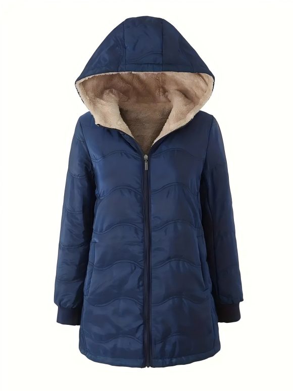 Geometric Wave Hooded Fleece-lined Warm-keeping Cotton Clothing - Image 2