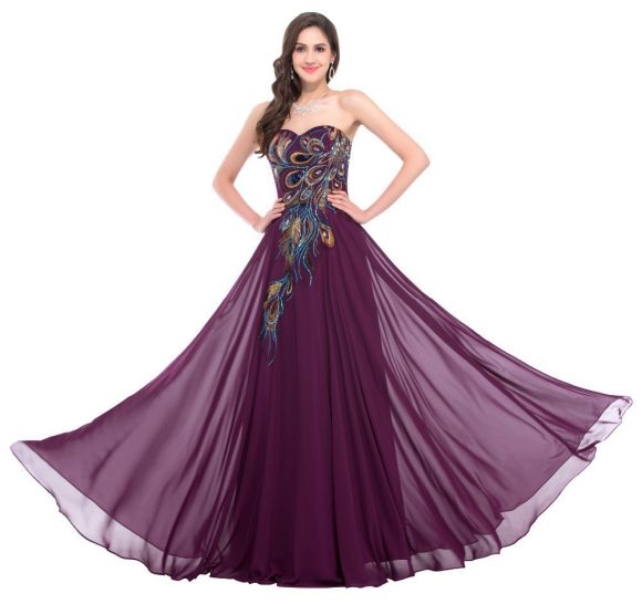 Embroidered Peacock Heart Collar Dress Chiffon - Image 7