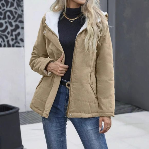 Fleece-lined Hooded Preppy Style Long Sleeve Cotton Coat - Image 5