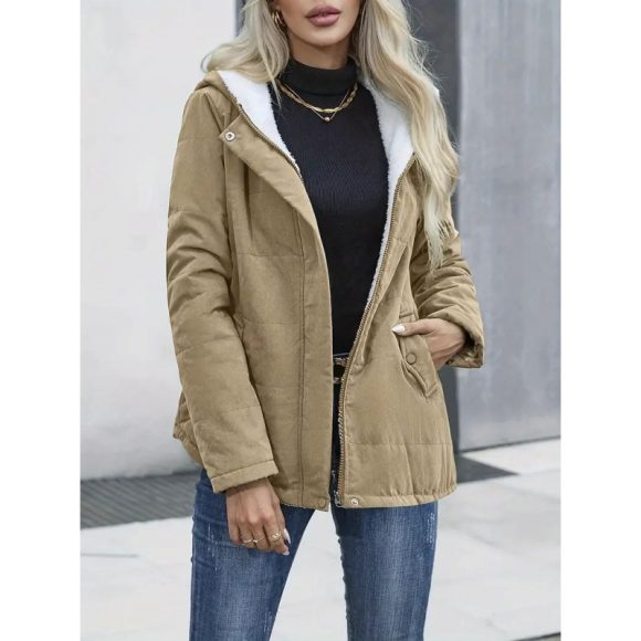 Fleece-lined Hooded Preppy Style Long Sleeve Cotton Coat - Image 4