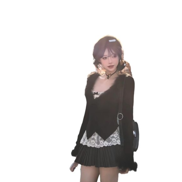 Classic Style Atmosphere Furry V-neck Cardigan Jacket - Image 3