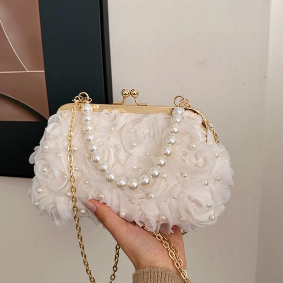 Women's Dinner Flower Clipped Button Shell Bag - Image 5