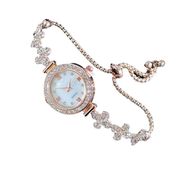 Flower-shaped Diamond-embedded Student Pull-out Bracelet Watch - Image 2