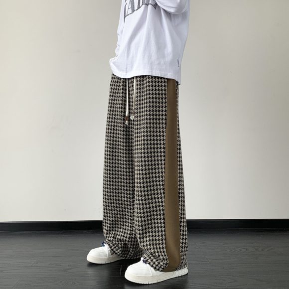 Houndstooth Stitching Chenille Casual Pants - Image 4