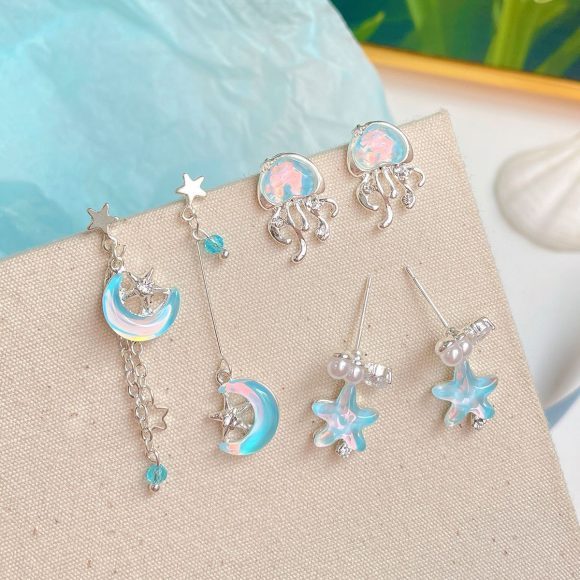 Clear Ocean Jellyfish Earrings Female Silver Needle - Image 6