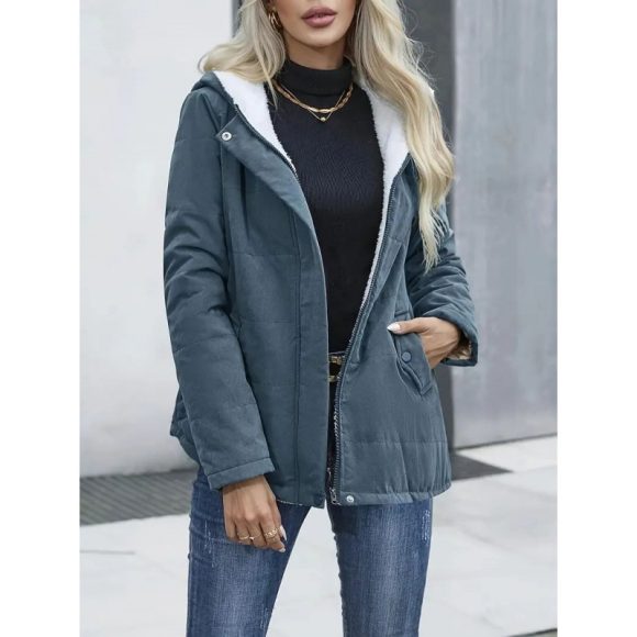 Fleece-lined Hooded Preppy Style Long Sleeve Cotton Coat - Image 7