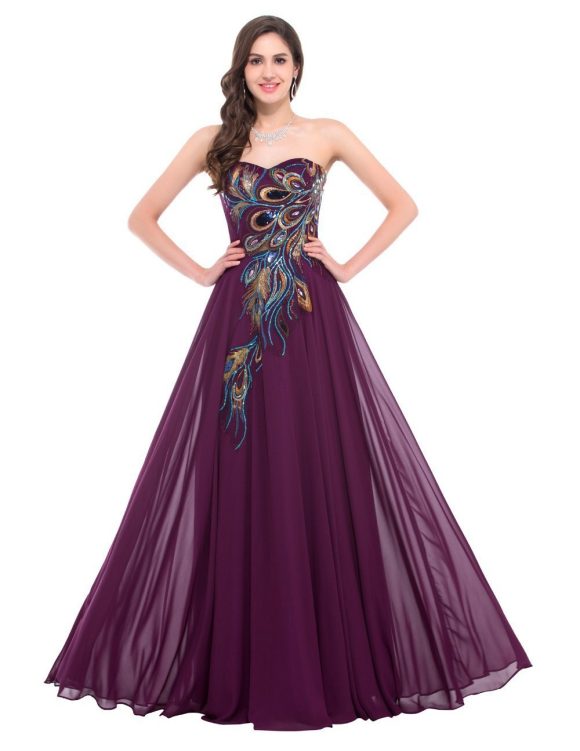 Embroidered Peacock Heart Collar Dress Chiffon - Image 2