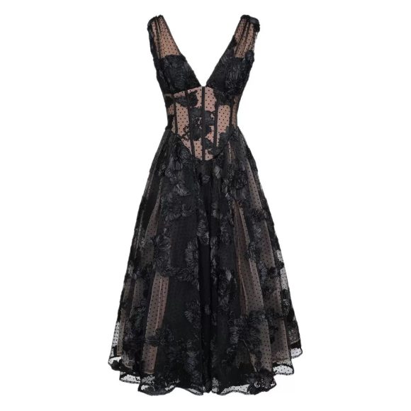 Black Deep V-neck Mesh A- Line High-end Evening Dress - Image 4