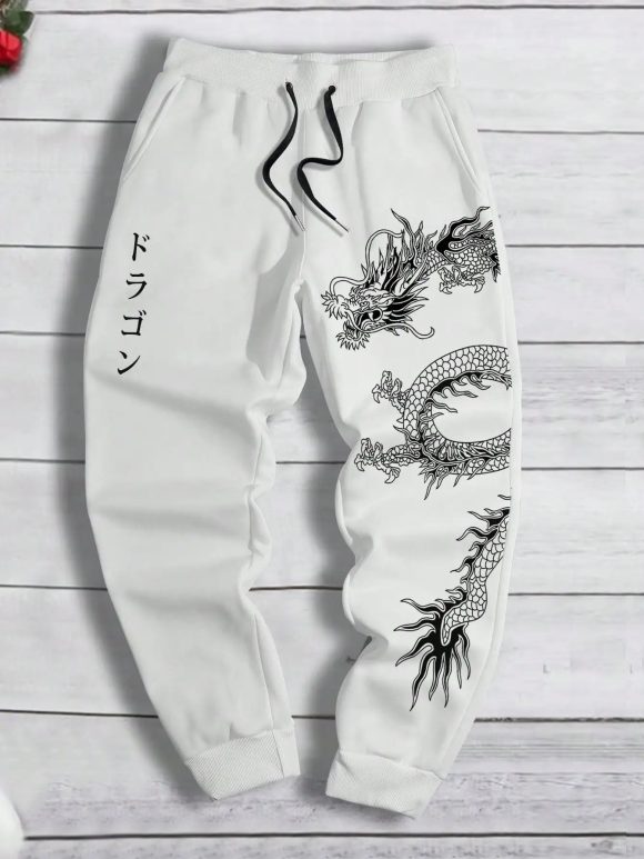 Dark Printed Loose Men's And Women's Lace-up Sweatpants - Image 4
