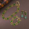 Glass Hollow Jeweled Necklace Bracelet Earring Set