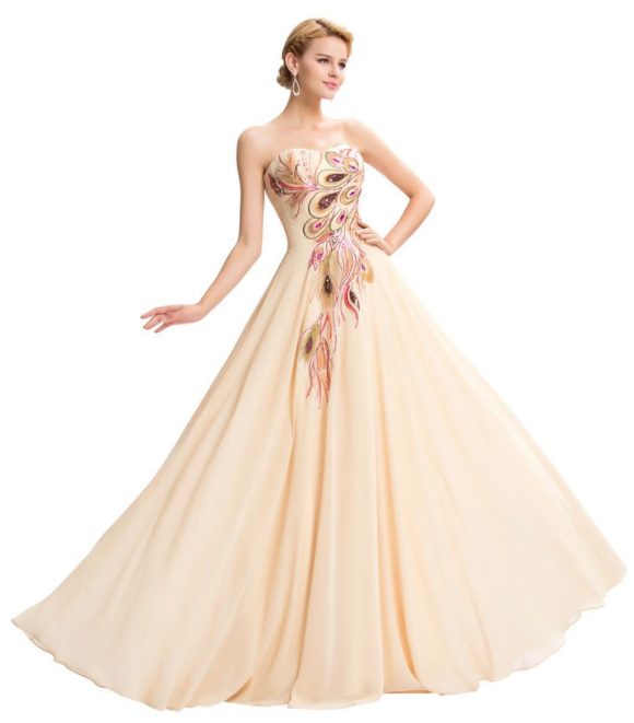 Embroidered Peacock Heart Collar Dress Chiffon - Image 9