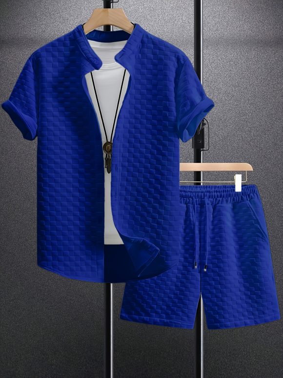 Men's Jacquard Casual Short Sleeve Shirt Outfit - Image 3