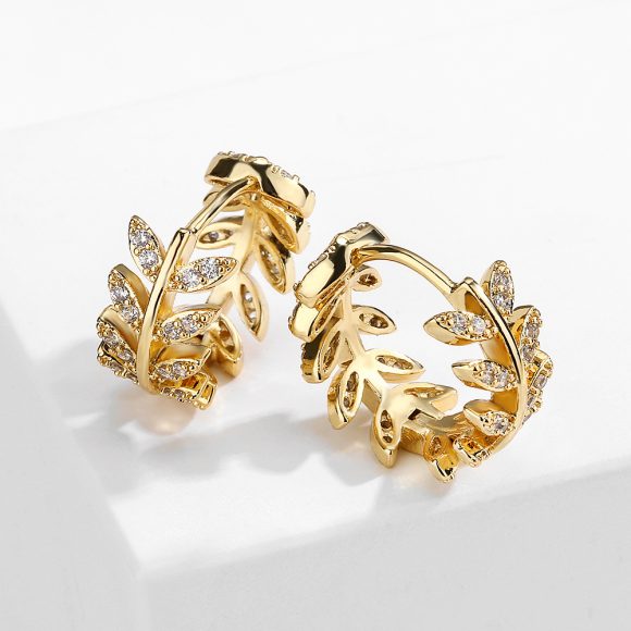 South Korea Niche Design Micro Inlaid Zircon Leaf-shaped Earring - Image 2
