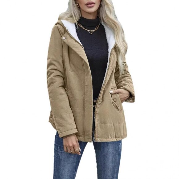 Fleece-lined Hooded Preppy Style Long Sleeve Cotton Coat - Image 6