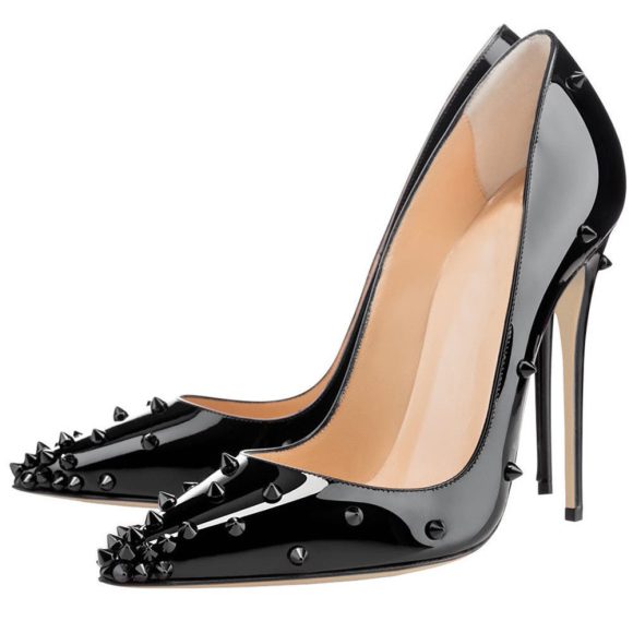Pointed Toe Shallow Mouth Rivet Stiletto Heel Women's Shoes - Image 3