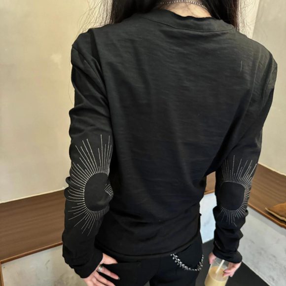 Cotton Henry Collar Embroidered Light Luxury Long-sleeved T-shirt Men And Women Same Style Top - Image 2