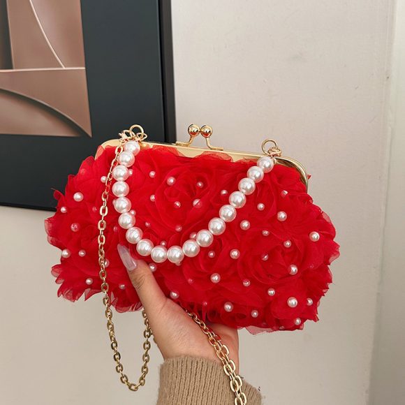 Women's Dinner Flower Clipped Button Shell Bag - Image 2