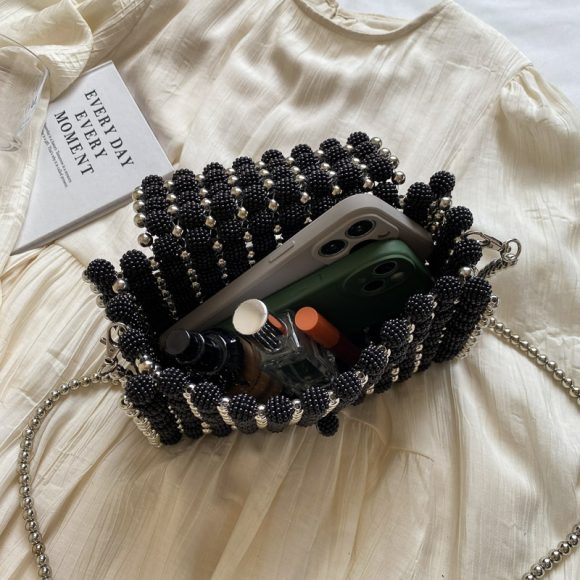 Dinner Dress Portable Beaded Weave Pearl Bag - Image 3