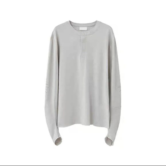 Cotton Henry Collar Embroidered Light Luxury Long-sleeved T-shirt Men And Women Same Style Top - Image 5