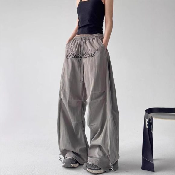 Men's And Women's Letter Embroidery Retro Paratrooper Pants - Image 2