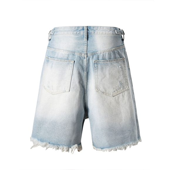 Washed Worn Hole With Cat Whisker Denim Shorts - Image 4