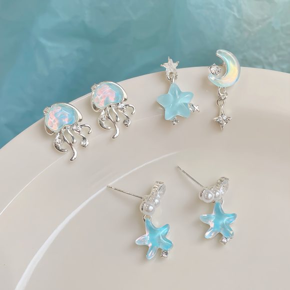 Clear Ocean Jellyfish Earrings Female Silver Needle - Image 5