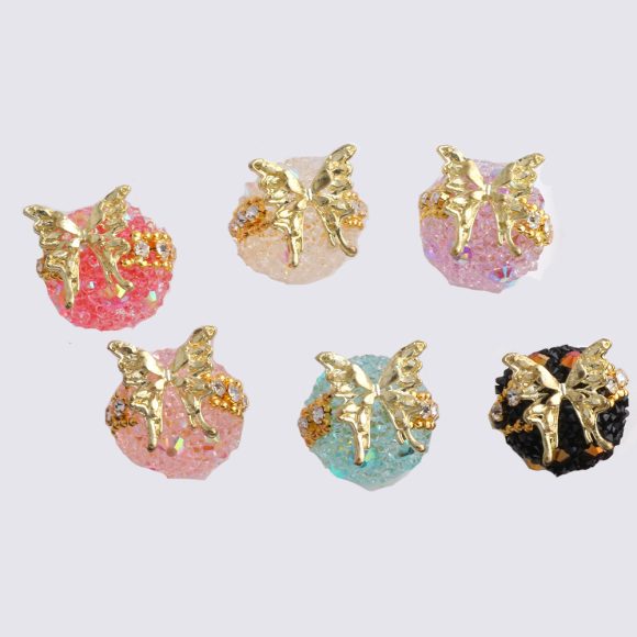 3d Butterfly Color Granulated Sugar Round Beads Diamond Pendant - Image 7