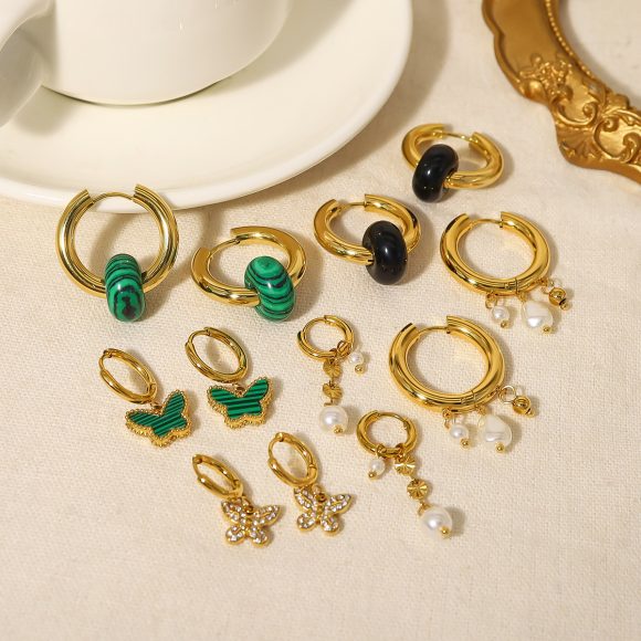 18K Gold Titanium Steel Pearl Earrings - Image 2