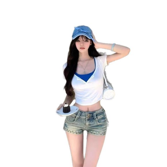 Pure Desire Style Sexy Super-fairy Slim Fit Short Sleeve Shirt - Image 5