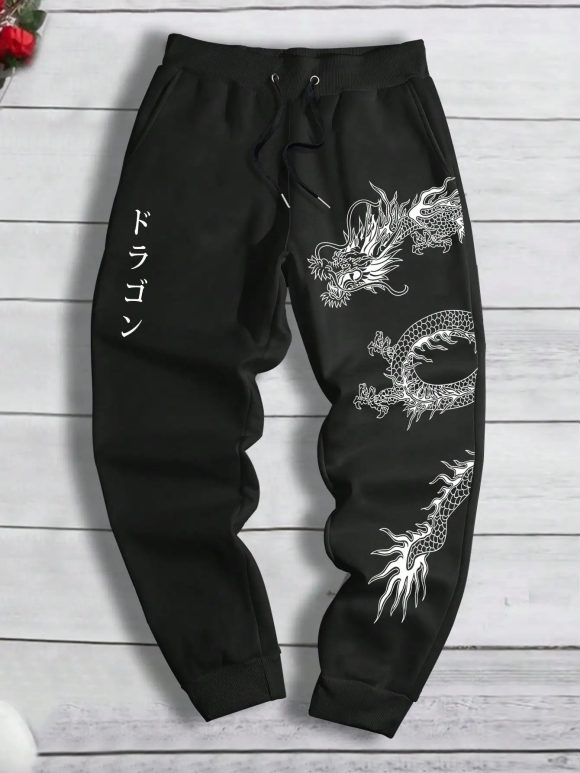 Dark Printed Loose Men's And Women's Lace-up Sweatpants - Image 3