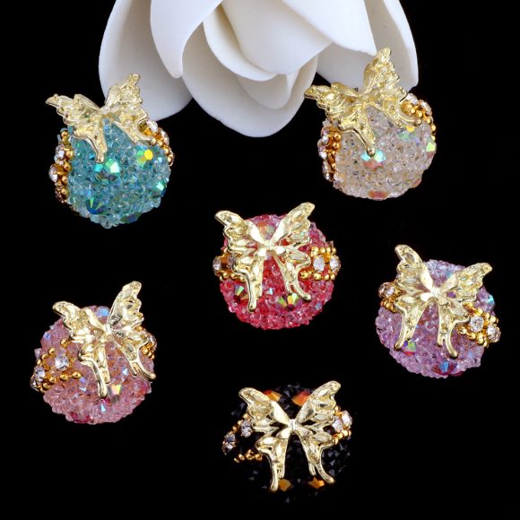 3d Butterfly Color Granulated Sugar Round Beads Diamond Pendant