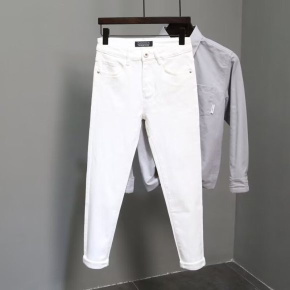Slim Fit Skinny Solid Color Korean Casual Jeans - Image 5